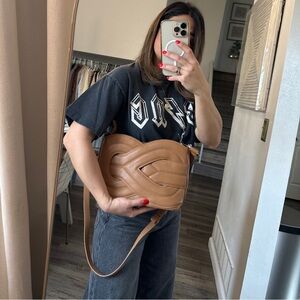 WHBM Caramel Quilted Leather Shoulder Bag